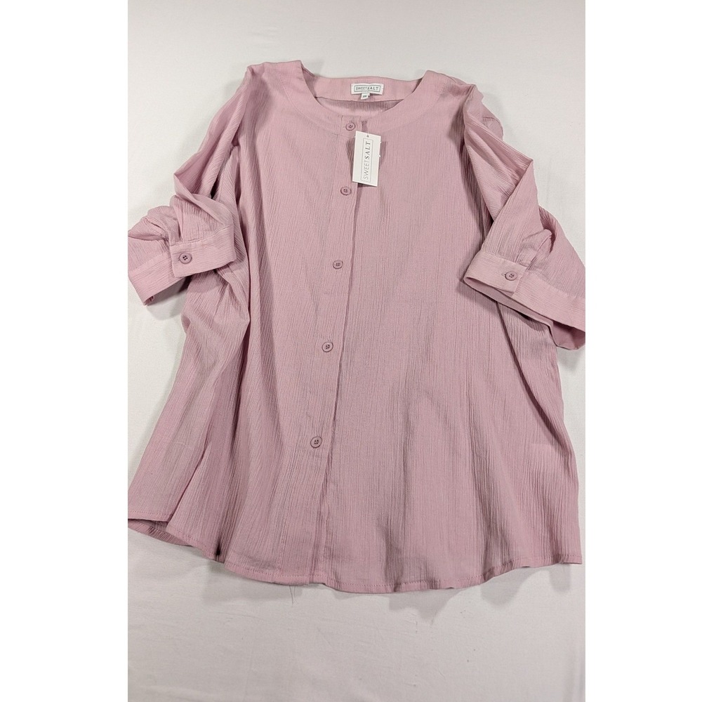 Sweet Salt Women XXL Mauve Pink Textured Viscose Button Down 3/4 Sleeve Top NWT